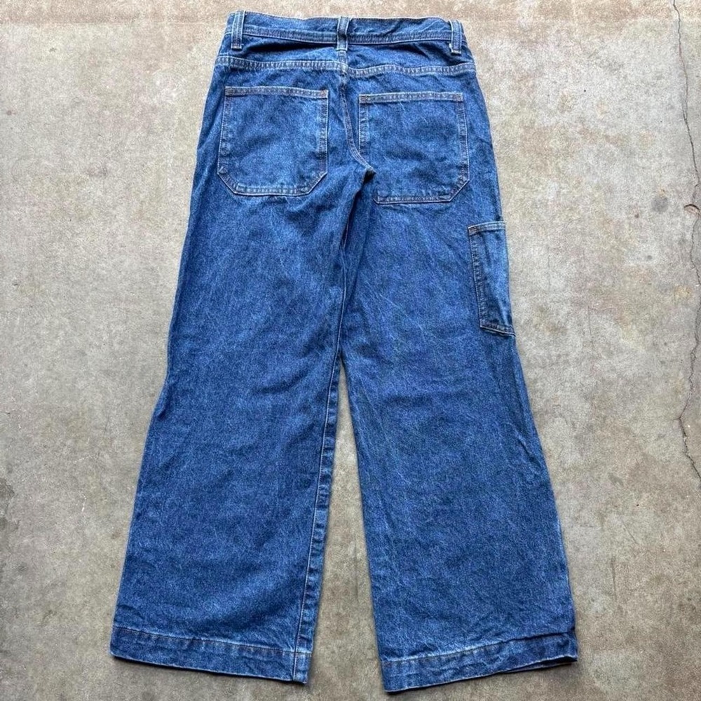 Vintage wide leg Dark wash denim carpenter jeans with a relaxed fit Size 28"
